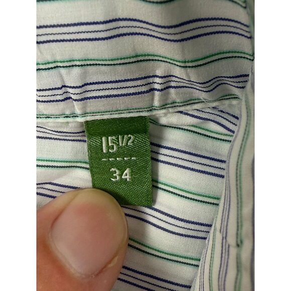 Sid Mashburn Dress Shirt Men's 15.5 Green Stripe Long Sleeve Classic Pocket - Picture 4 of 7